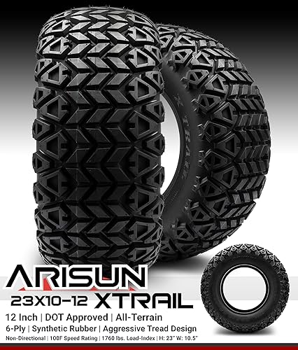 Miniatura 5 de Arisun X-Trail 23x10.50-12 DOT - Neumático para carrito de golf todo terreno (6 capas), juego de cuatro