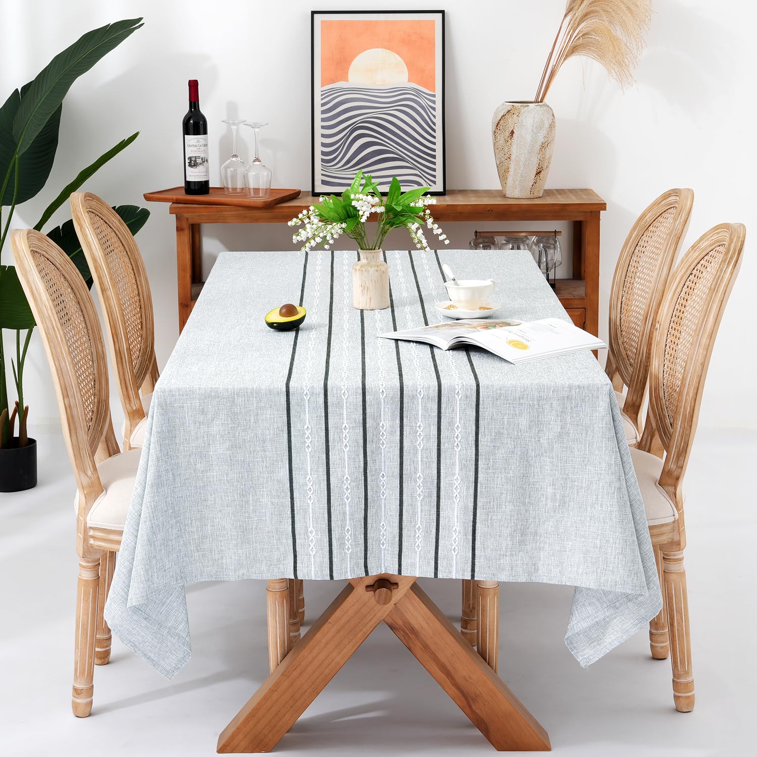 Chassic 54 x 72 inches Farmhouse Style Linen tablecloths, Boho Wrinkle Resistant Washable Small Rectangle Table Cloth for Dining Room, Kitchen,