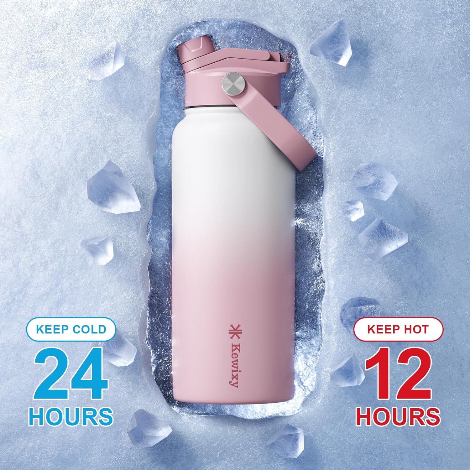 32 oz Insulated Water Bottle, 2-in-1 Lid, Straw & Spout with Protected, Leak Proof, Keep Cold, Stainless Steel, Metal, Reusable, Handle, for Outdoor, Gym and School, 2 Lids, Iced Plum - Image 6
