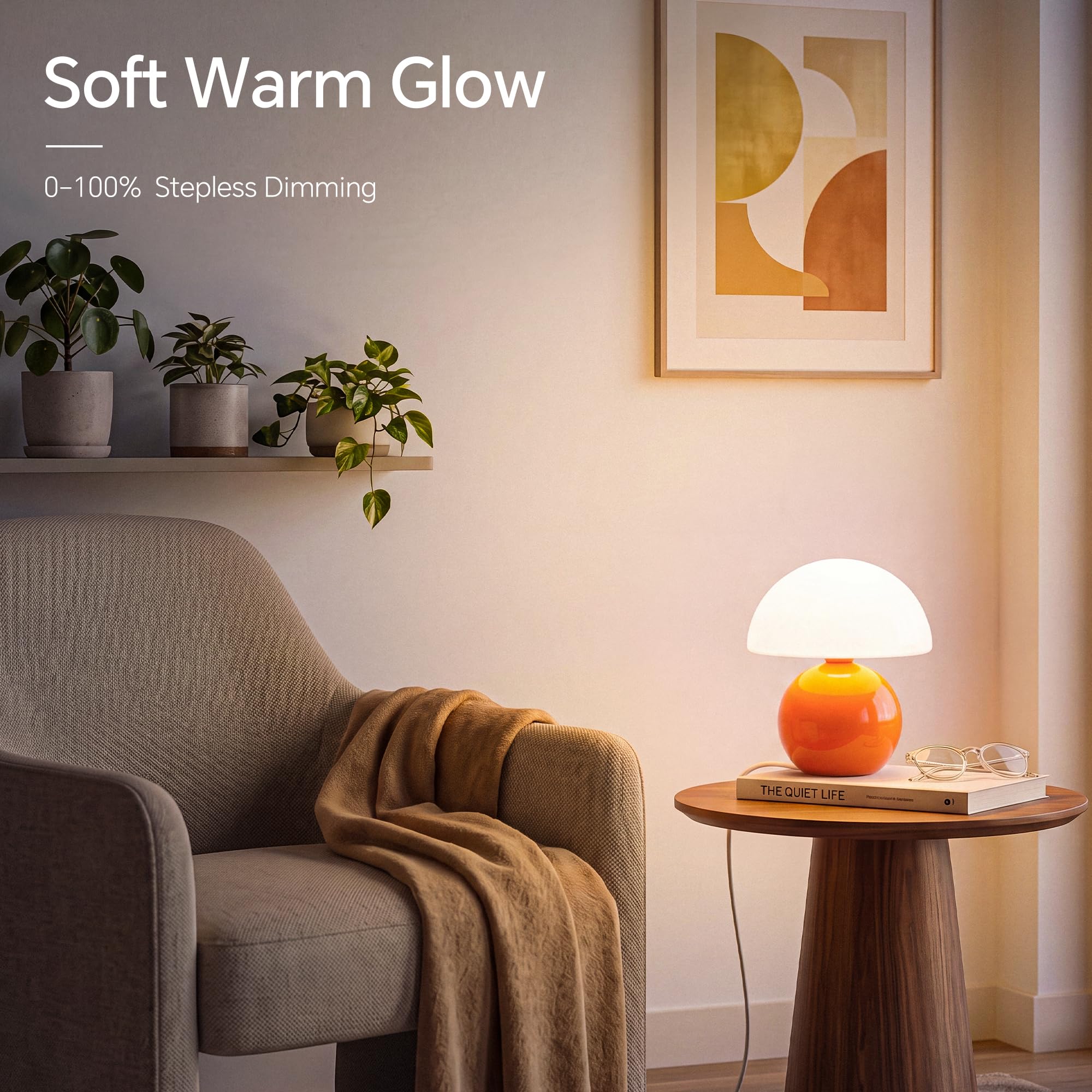 Dawnwake Lamparas de Mesita de Noche, Lámpara de mesa LED Regulable, Pantalla de Cristal Con Forma de Hongo y Base de Cerámica, Decoración del Hogar Para Dormitorio, Sala de Estar (Naranja)