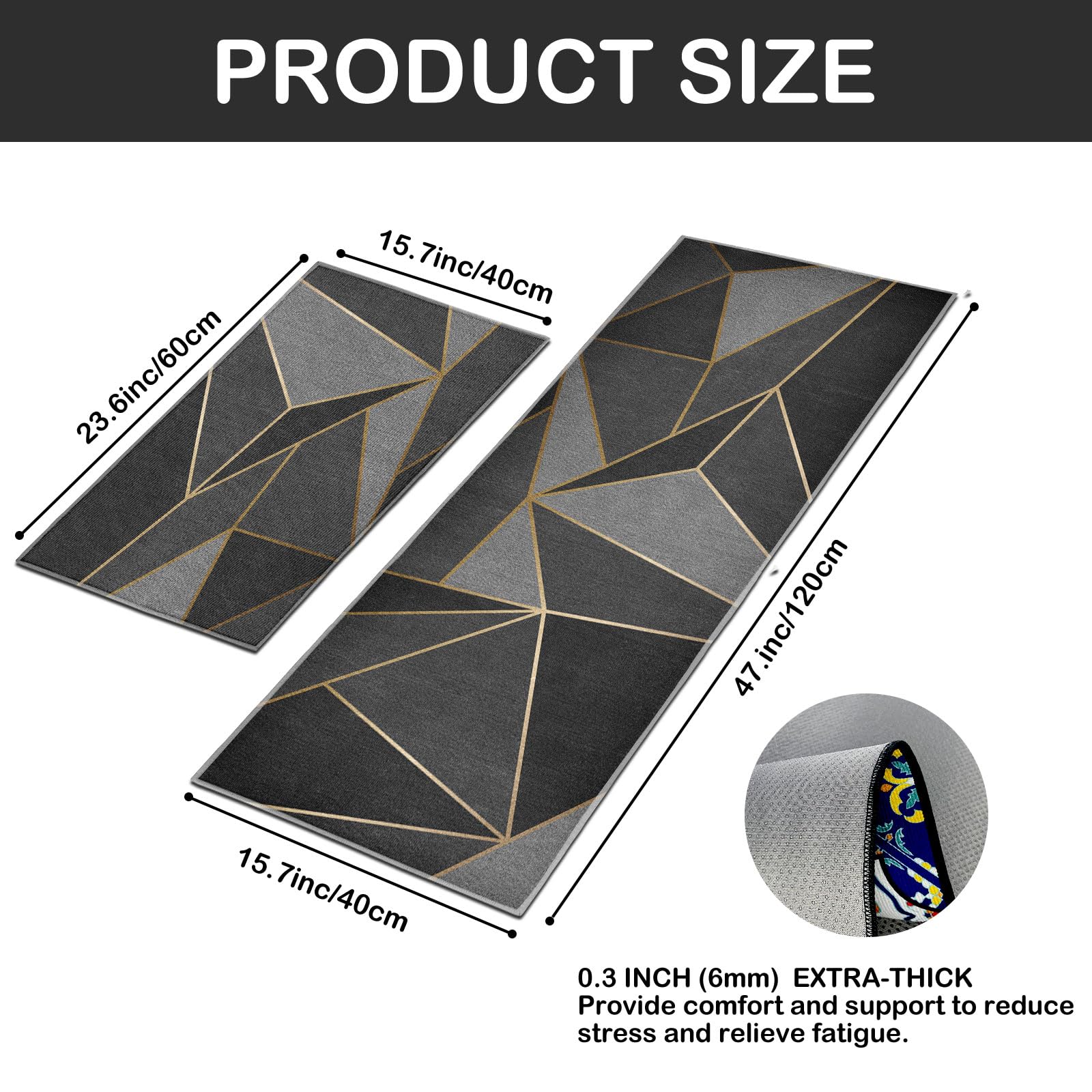 Set di 2 tappeti da cucina, antiscivolo, lavabili, anti-affaticamento, tappeti da cucina con adesivi antiscivolo per la decorazione della casa (stile L, 40 x 60 + 40 x 120 cm)