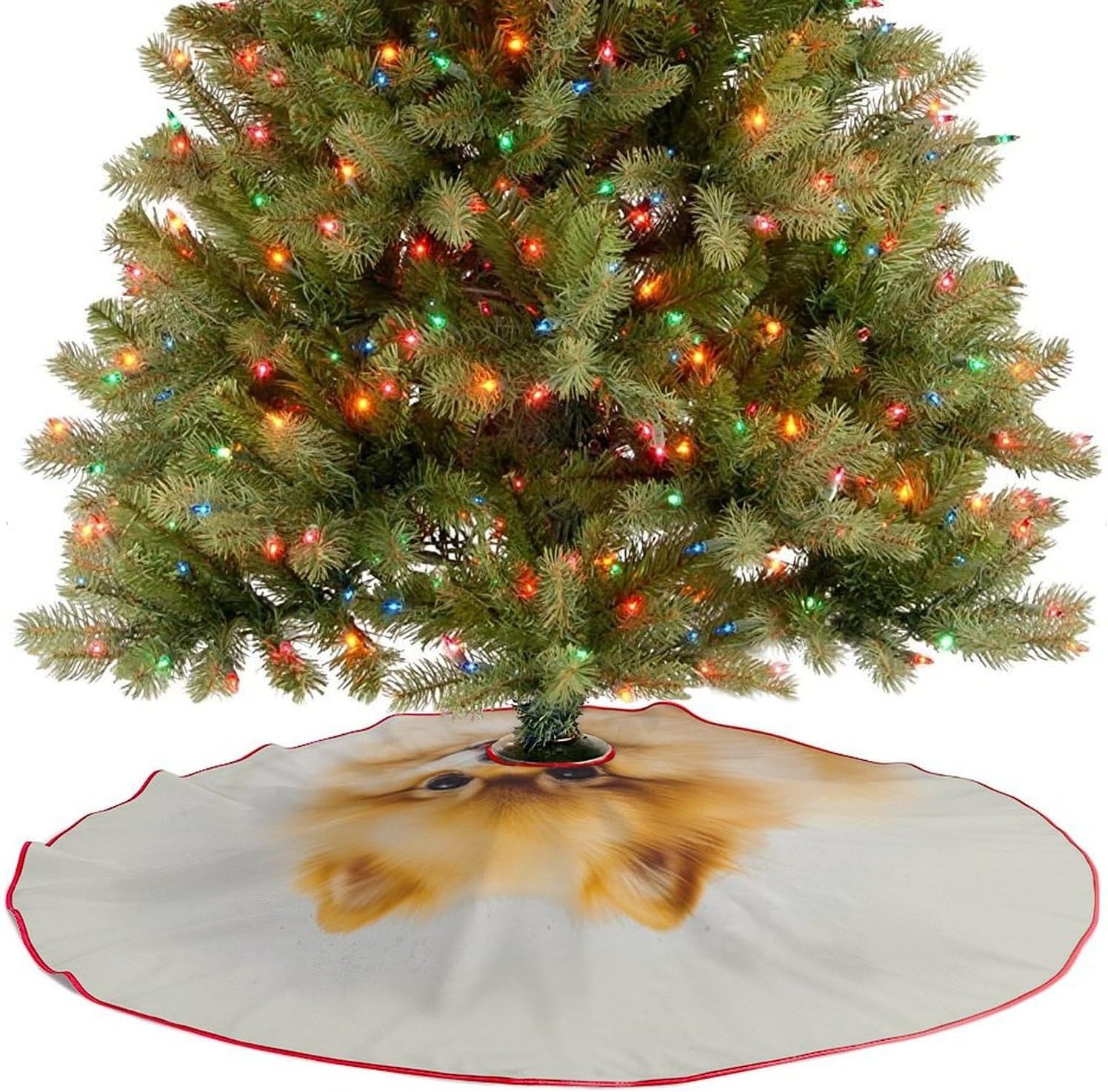 Christmas Tree SkirtYellow Pomeranianclassic Fashion Tree Skirt Painted Multifunctional Christmas Tree Skirt