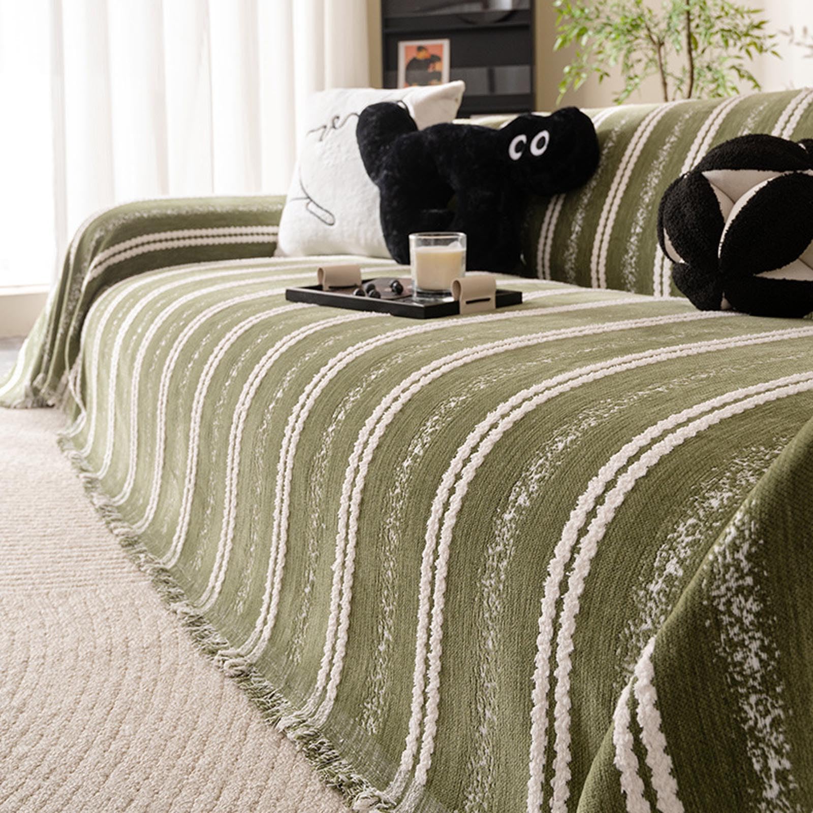 Housse de canapé chenille de luxe verte 180x130 cm plaid chic