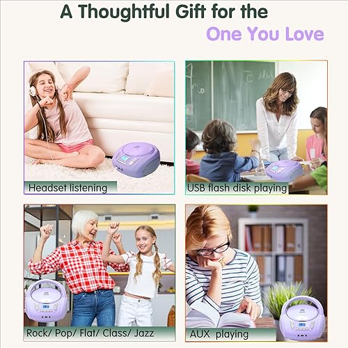 Miniatura 7 de Reproductor de CD de radio con Bluetooth, radio FM, reproducción de MP3 USB, entrada auxiliar, conector para auriculares, compatible con CD MP3,