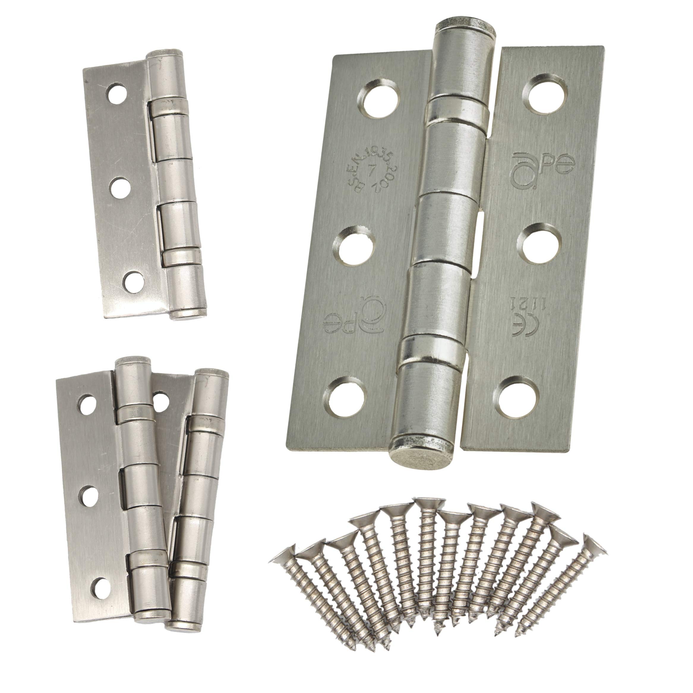 Eai3" Internal Door Hinges & Screws G7 Fd30 76X50X2mm SquareSatin Nickel Plated Pack 2 Pairs from B&Q