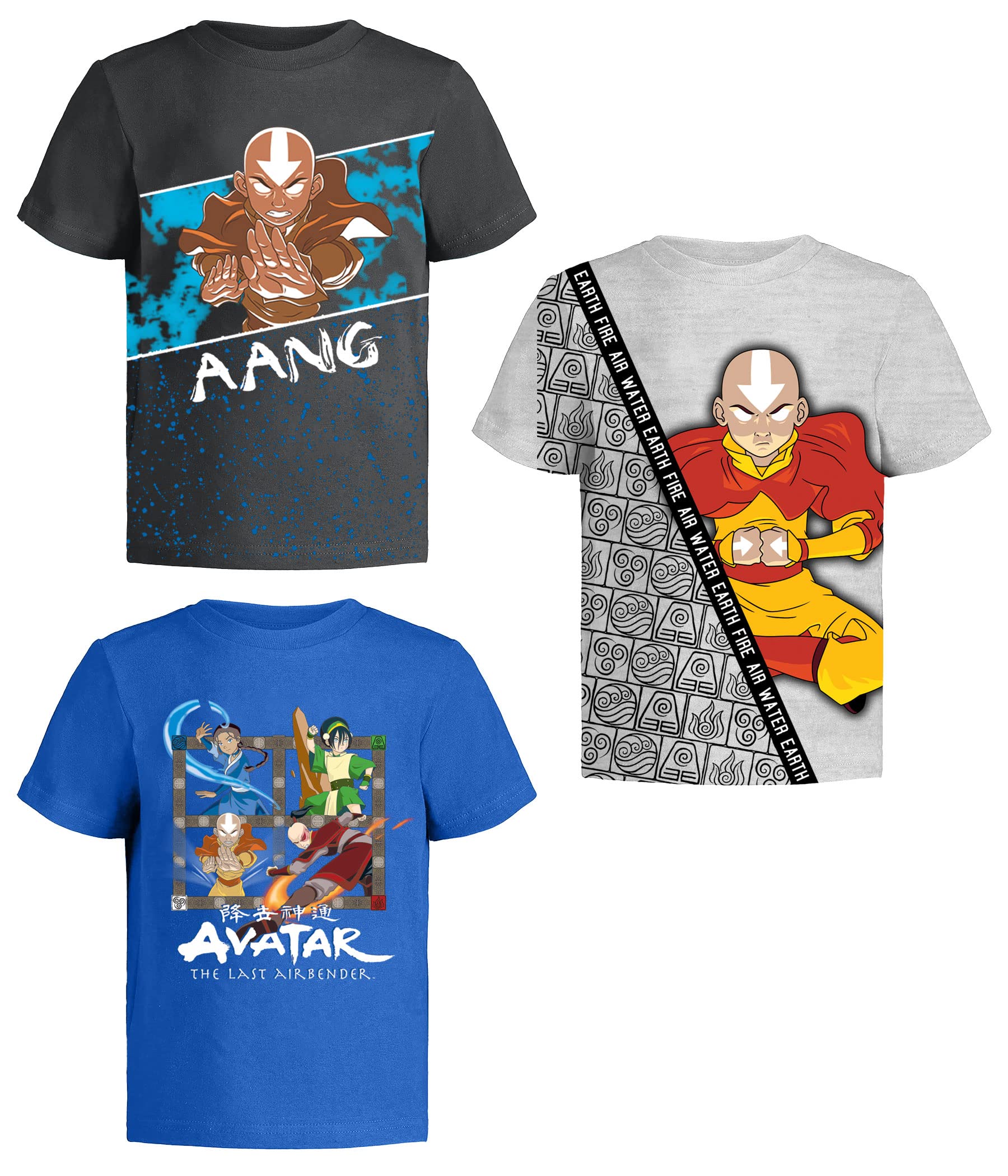 Nickelodeon Avatar The Last Airbender Kids Graphic Tshirts (3Pack) Aang, Zuko, Toph, Toddlers Birthday Boys & Up