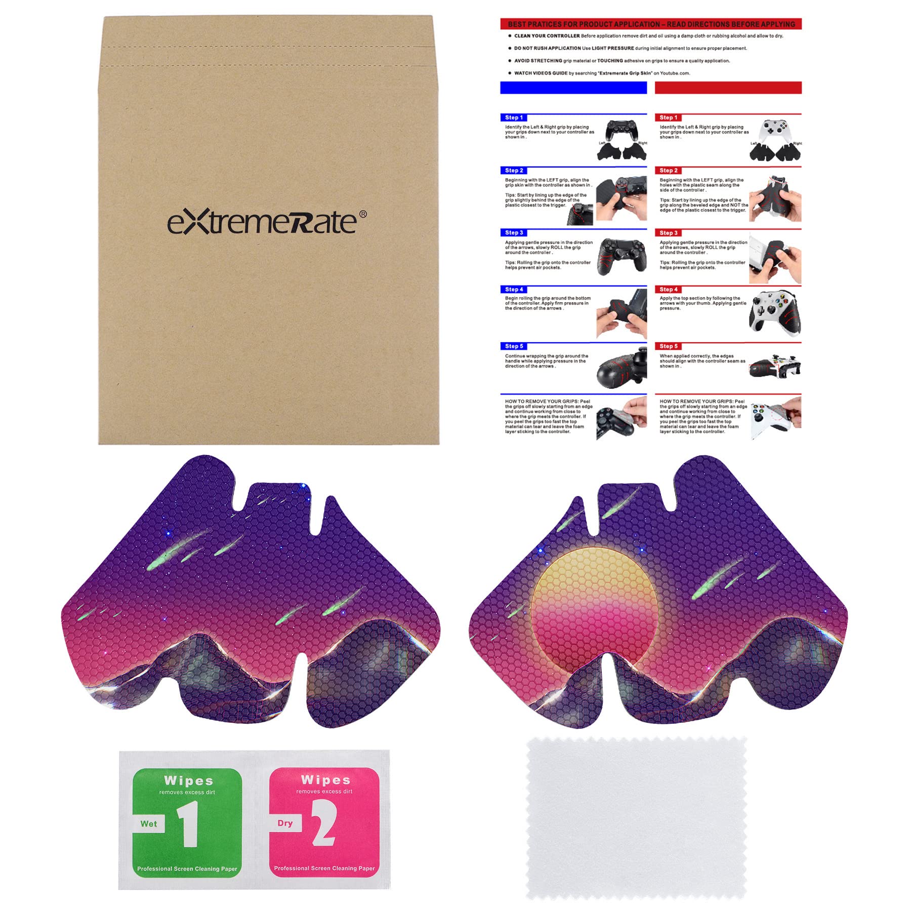eXtremeRate Pegatina de Agarre para Xbox One Accesorios - Adhesivo de Silicona Antideslizante con Textura de Goma, Protectora Piel para Xbox One S/X Mando (La Cyber Luna)