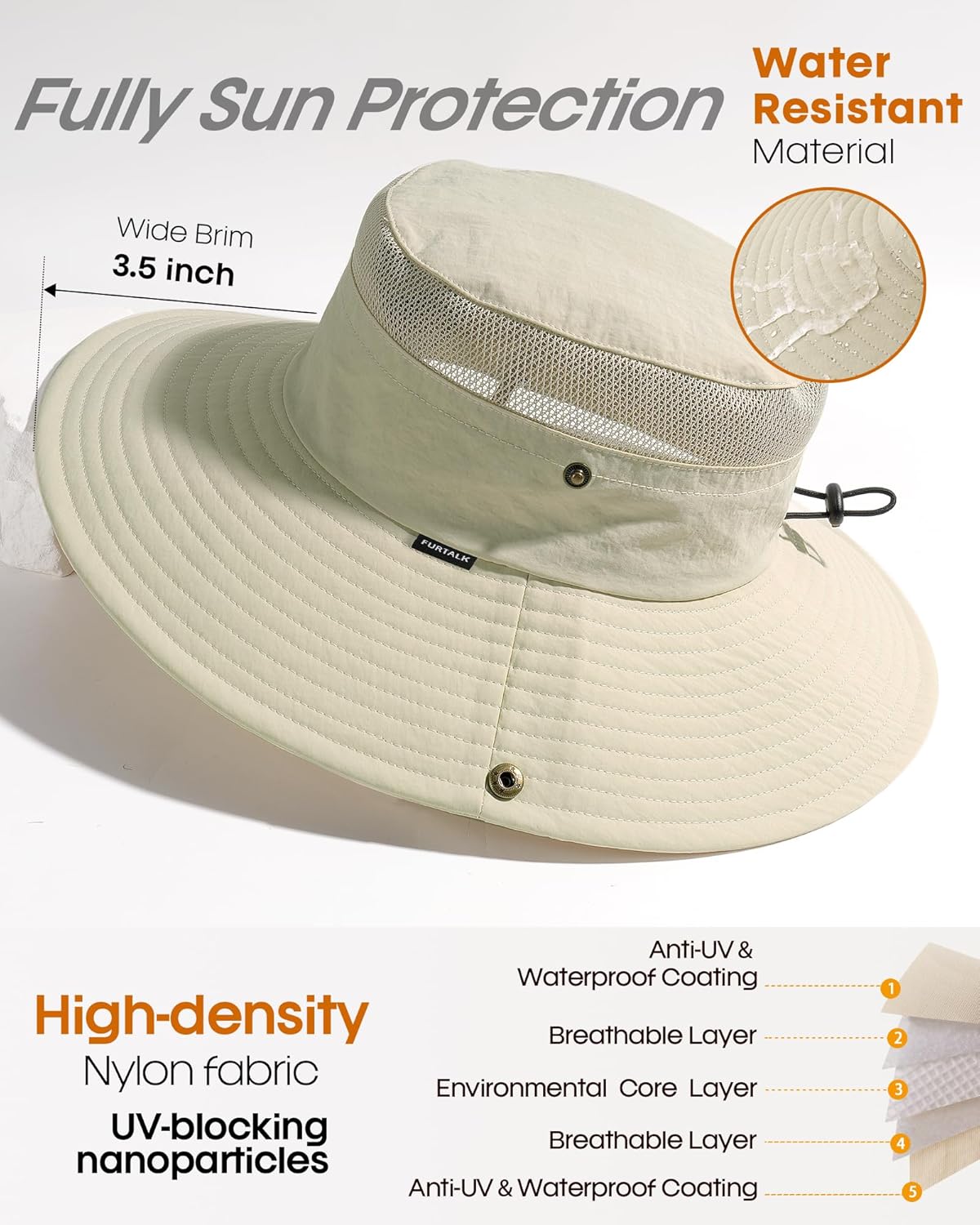 FURTALK Sun Hats for Women with Ponytail Hole Beach Hiking Summer Wide Brim Outdoor UV Protection Packable Bucket Safari Hat - Image 4