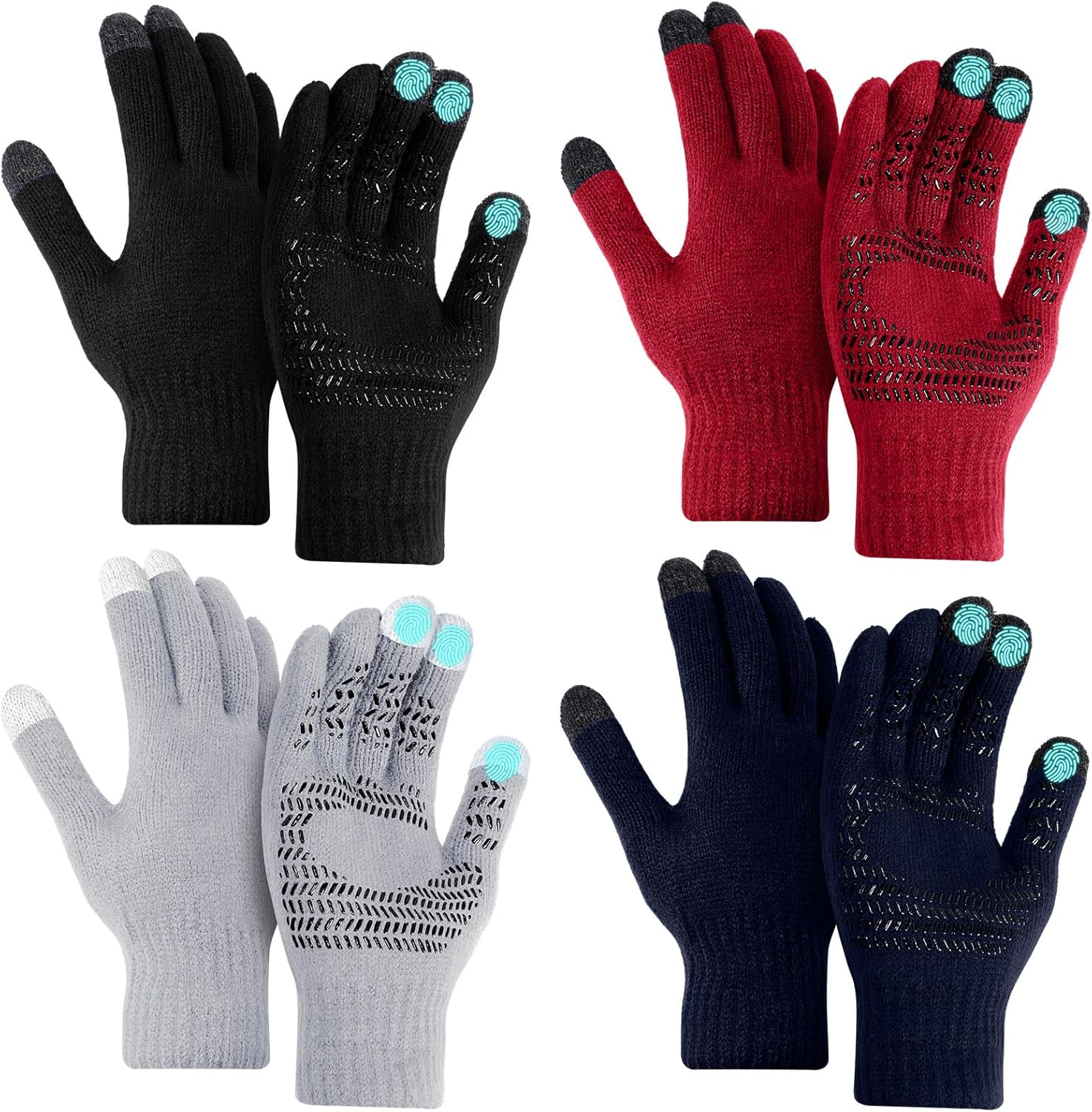 4 Pairs Winter Touch Screen Gloves for Men Warm Thermal Stretch Gripper Knit Mittens for Adult Cold Weather Outdoor
