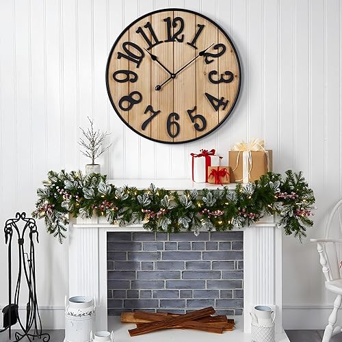 Miniatura 6 de Reloj de pared grande de 30 pulgadas, reloj de pared silencioso de metal estilo madera, funciona con pilas para decoración de sala de estar, reloj