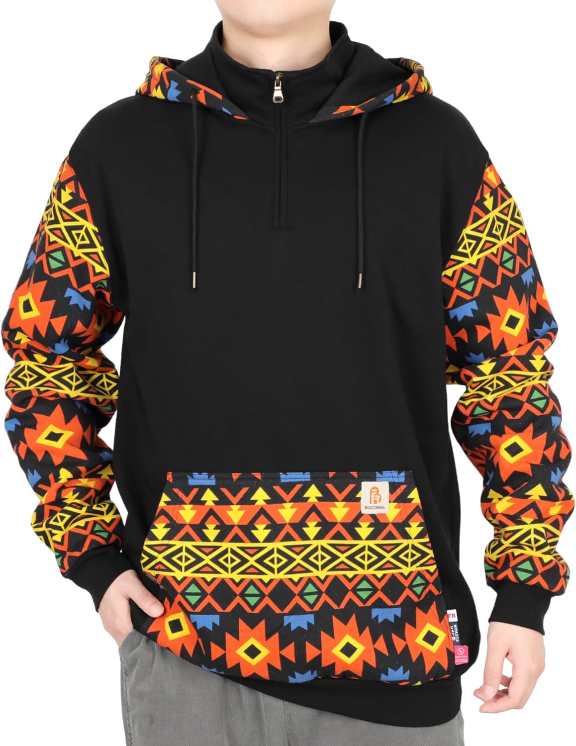 BOCOMAL FR Hoodies Bohemian Printed 1/4 Zipper Pullover 10.5oz Cotton Fleece Fire Resistant Hooded Sweatshirts - Image 6