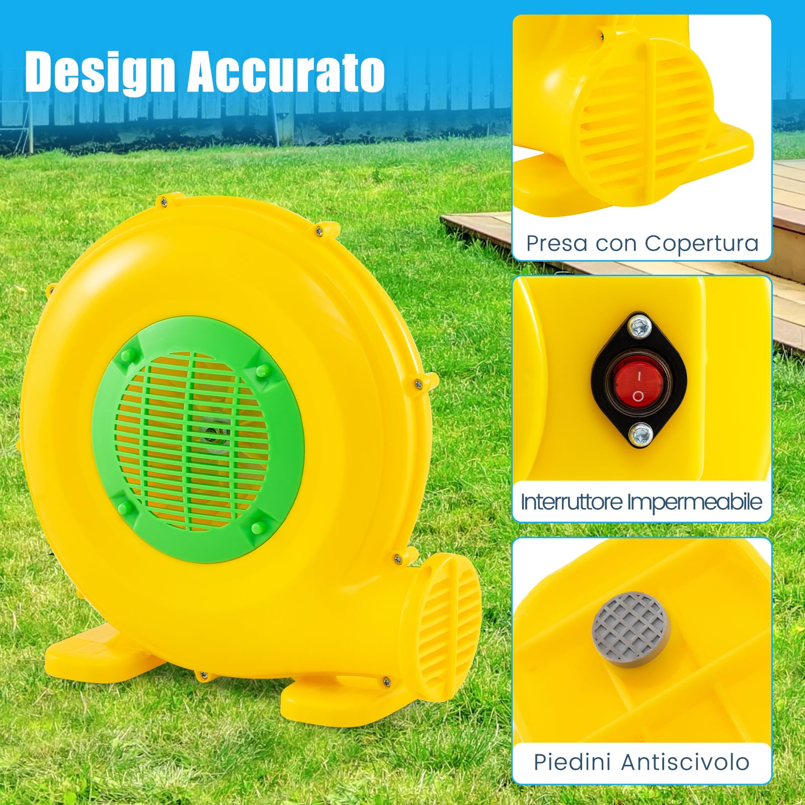 COSTWAY Ventilatore di Aria del Castello Gonfiabile, Soffiatore per Giochi Gonfiabili con Cavo di Alimentazione, Picchetti da Terreno, per Castello Gonfiabile, Scivolo Acquatico 450W