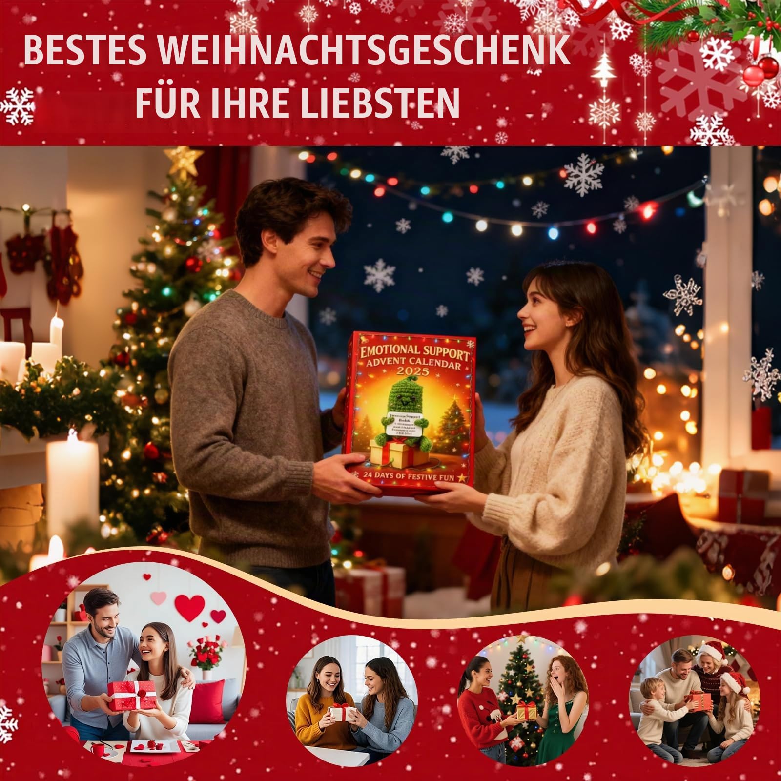 Emotionale Unterstützung Adventskalender 2025, 24 Tage Weihnachtszählkalender mit 24 einzigartigen positiven Häkel-Tierchen, Perfektes Herzwärmendes Geschenk for Familie & Freunde