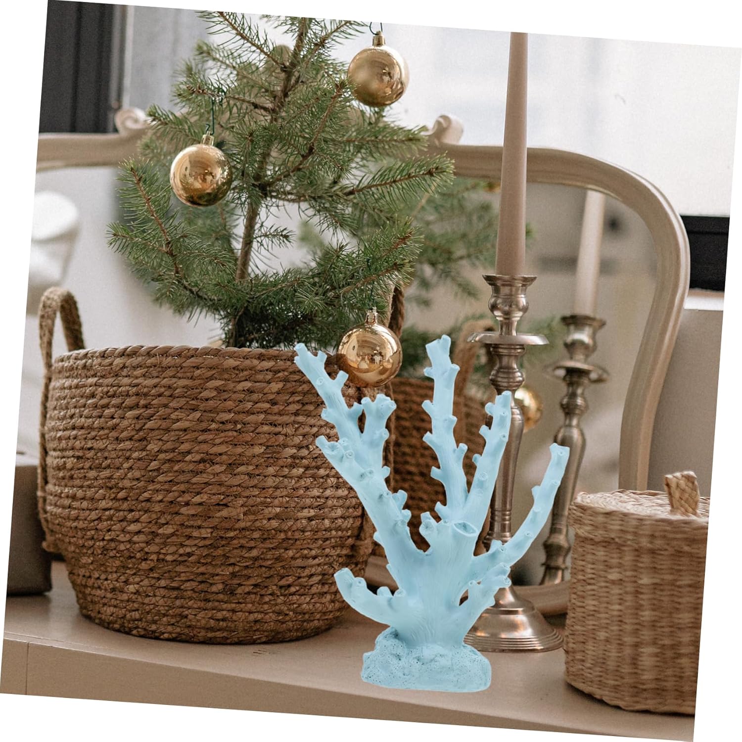 Mediterranean Resin Coral Aquarium Coral Decor Artificial Aquarium Coral Ornament Nautical Table Centerpiece Beach Table Decor Ocean Themed Table Decor Fake Aquatic Plants White