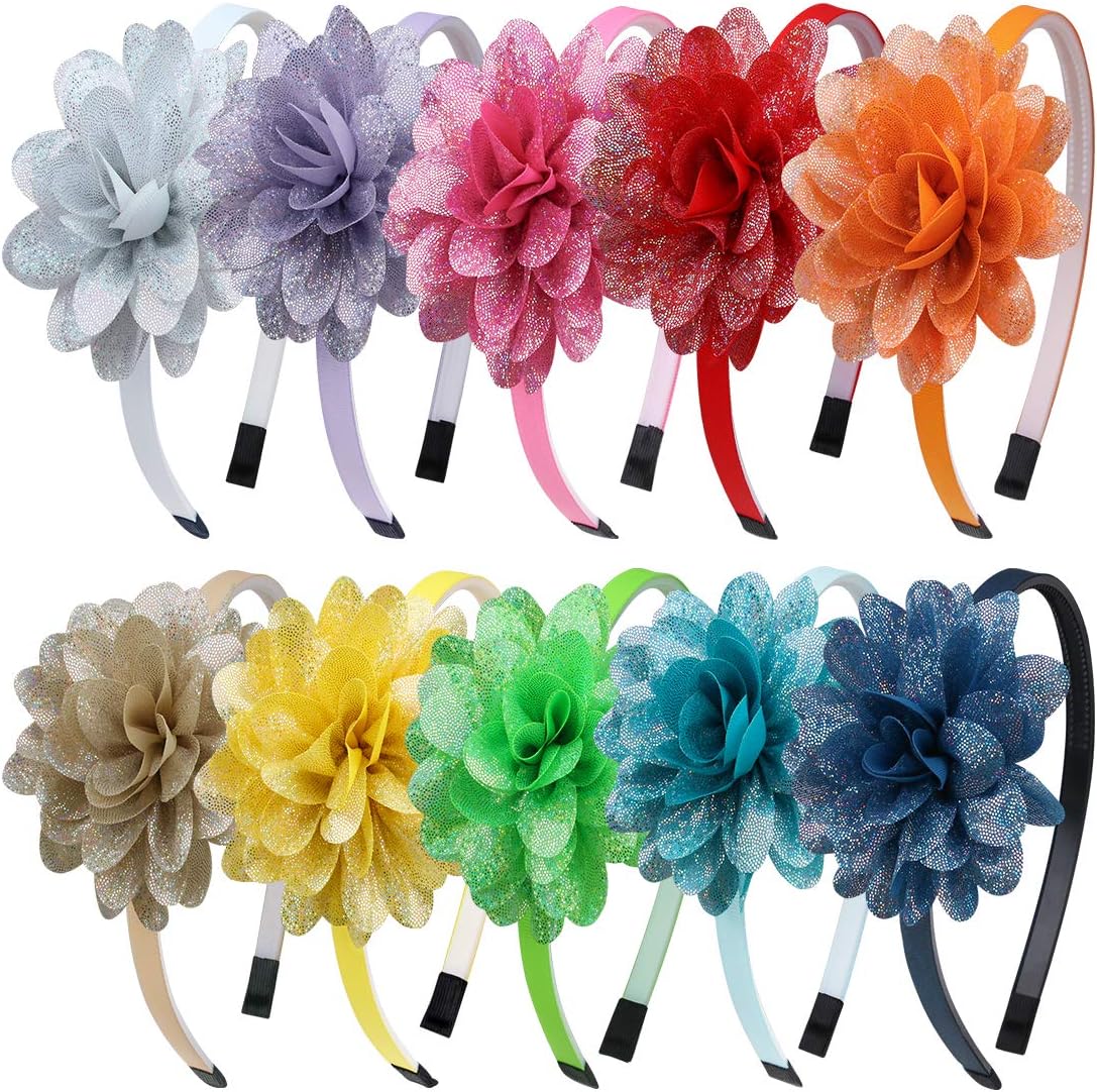 Girls Headbands Laser Flower Hairbands for Children,Plastic Head Bands Women Hair Accessories Pack of 10