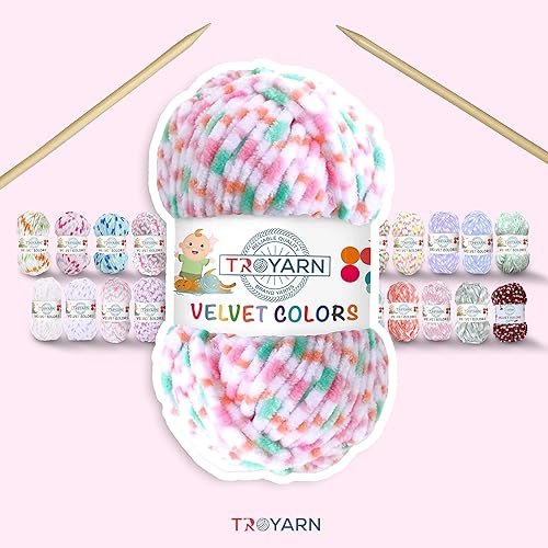 Miniatura 5 de Troyarn Ovillo de terciopelo de chenilla para manta de bebé, hilo amigurumi para tejer y tejer, súper voluminoso, 3.53 oz (131 yardas) (10204)