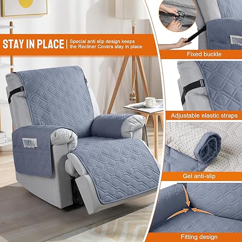 Miniatura 76 de VANSOFY Fundas 100% impermeables para sillas reclinables, antideslizantes, para sillas reclinables, protector de muebles, funda lavable con Negro