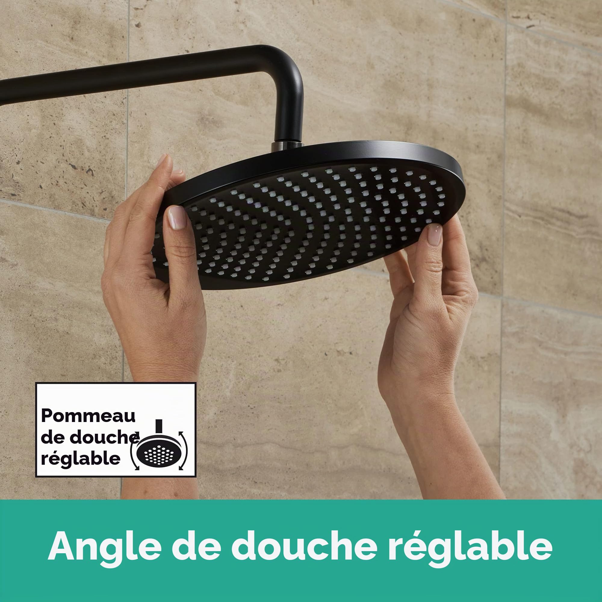 Hansgrohe tête 240mm, Noir Mat, Colonne de Douche Vernis Blend, avec mitigeur thermostatique, 1 Type de Jet, 26426670