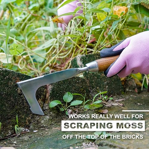 Miniatura 8 de Dewayna Herramienta de plantación de bombillas, herramienta de deshierbe de acero inoxidable en forma de L, mango de madera de agarre cómodo,