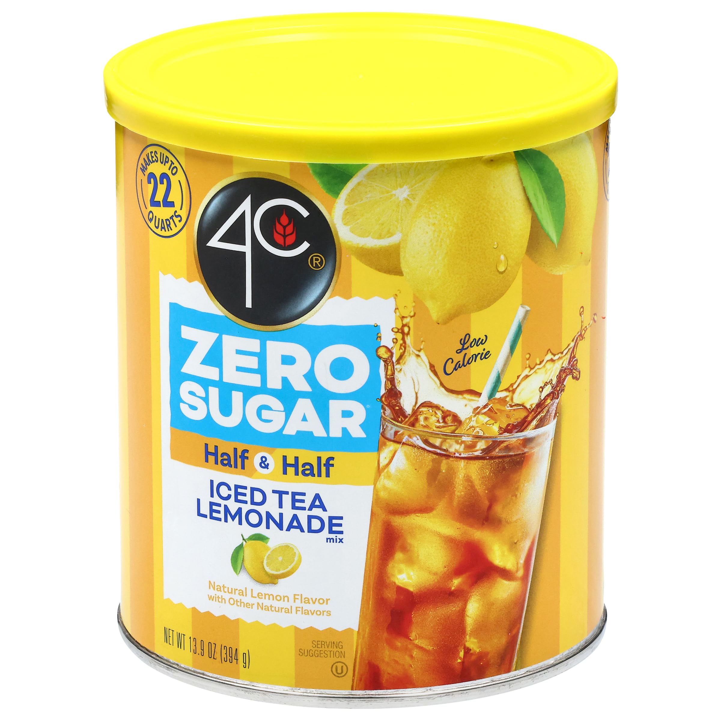4C Zero Sugar Powdered Drink Mix Cannisters, Zero Sugar Half & Half 1 Pack, 22 Quarts, Family Sized Cannister, Low Calorie, Thirst Quenching Flavors