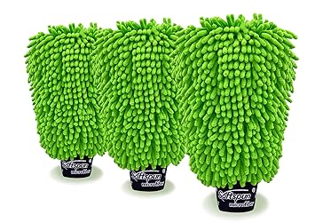 SOFTSPUN Microfiber Double Side Chenille Mitt, 3 Piece Set 1700 GSM Green, Multi-Purpose Super Absorbent and Perfect Wash Clean with Lint-Scratch Free Home, Kitchen, Window, Dusting!