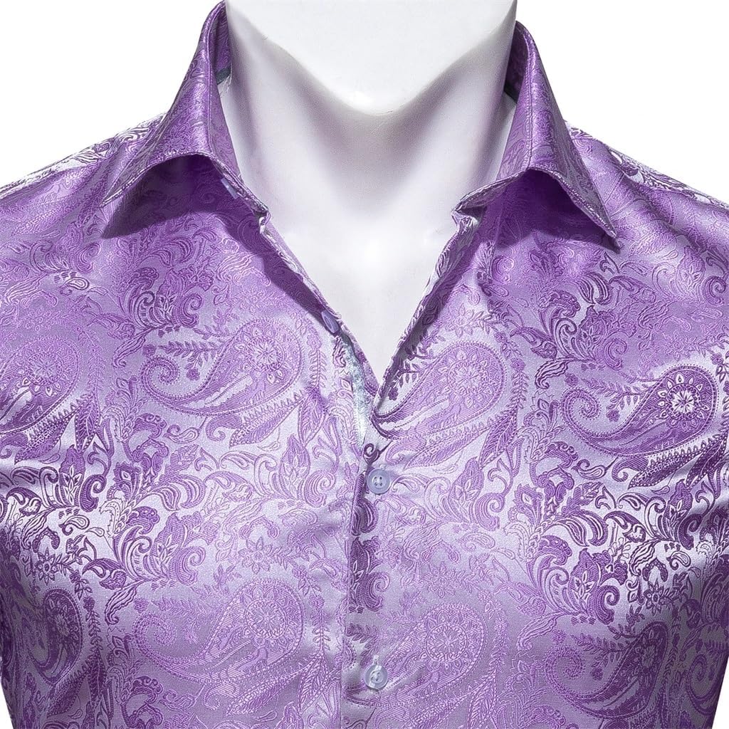 Men's Silk Shirt Seasonal Paisley Collar Long Sleeve Embroidered Fit Top