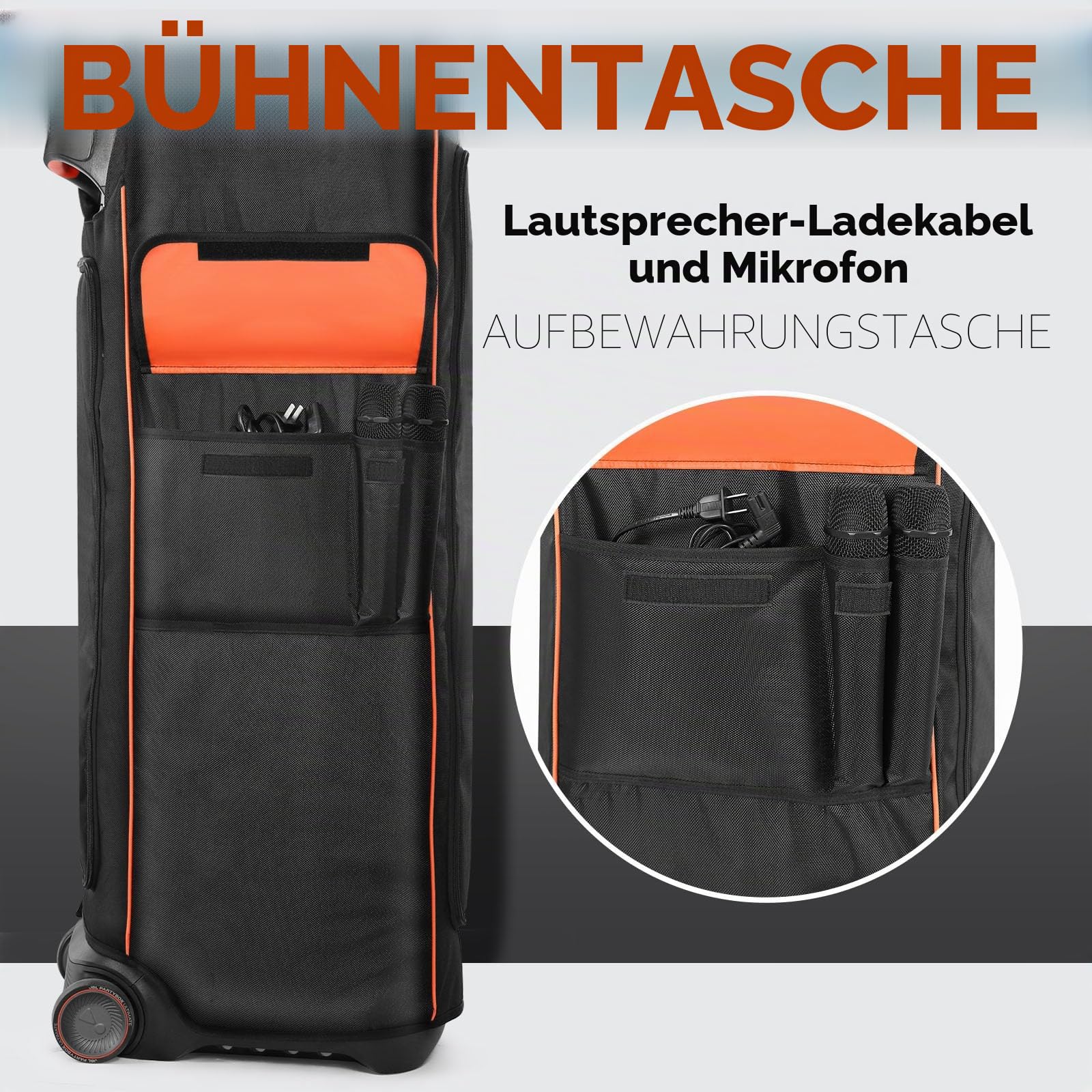Lautsprecher-Schutzhülle für JBL Partybox Ultimate, Staubschutz, Aufbewahrung, Ladekabel, Mikrofone, Bluetooth, kabellose Audio-Reisetasche, Schwarz, Netztasche