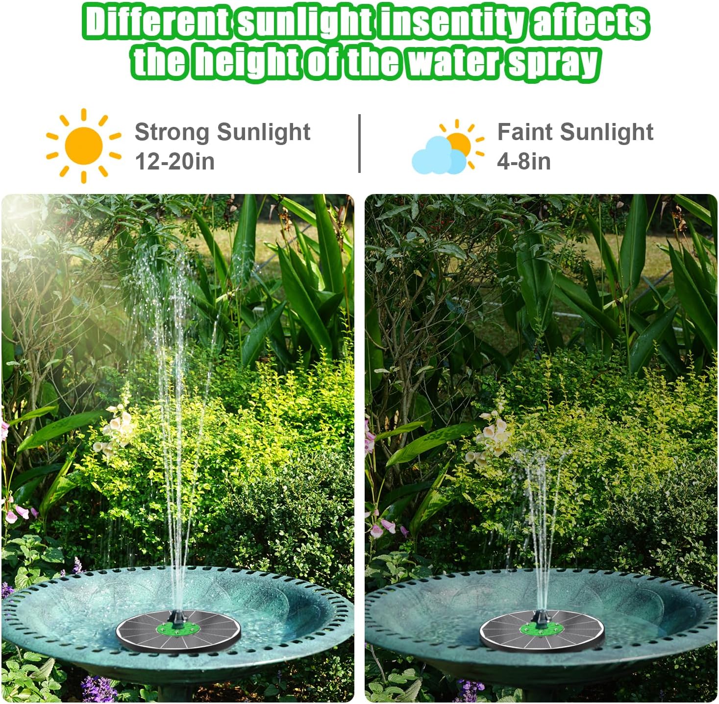 Yzert Solar Fountain White Lights Glass, 3.5W Solar Water Fountain with 2200 mAh Battery, Bird Bath Fountains Solar Power with 4 Fixers & 7 Nozzles for Outdoor,Patio, Garden Decor, Pond,Hummingbird