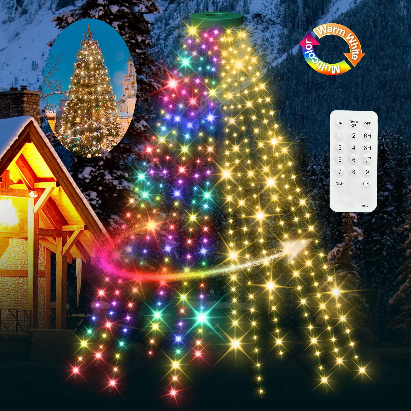 12 Modes Easy Christmas Tree Lights with Ring Indoor Outdoor - 2.2M