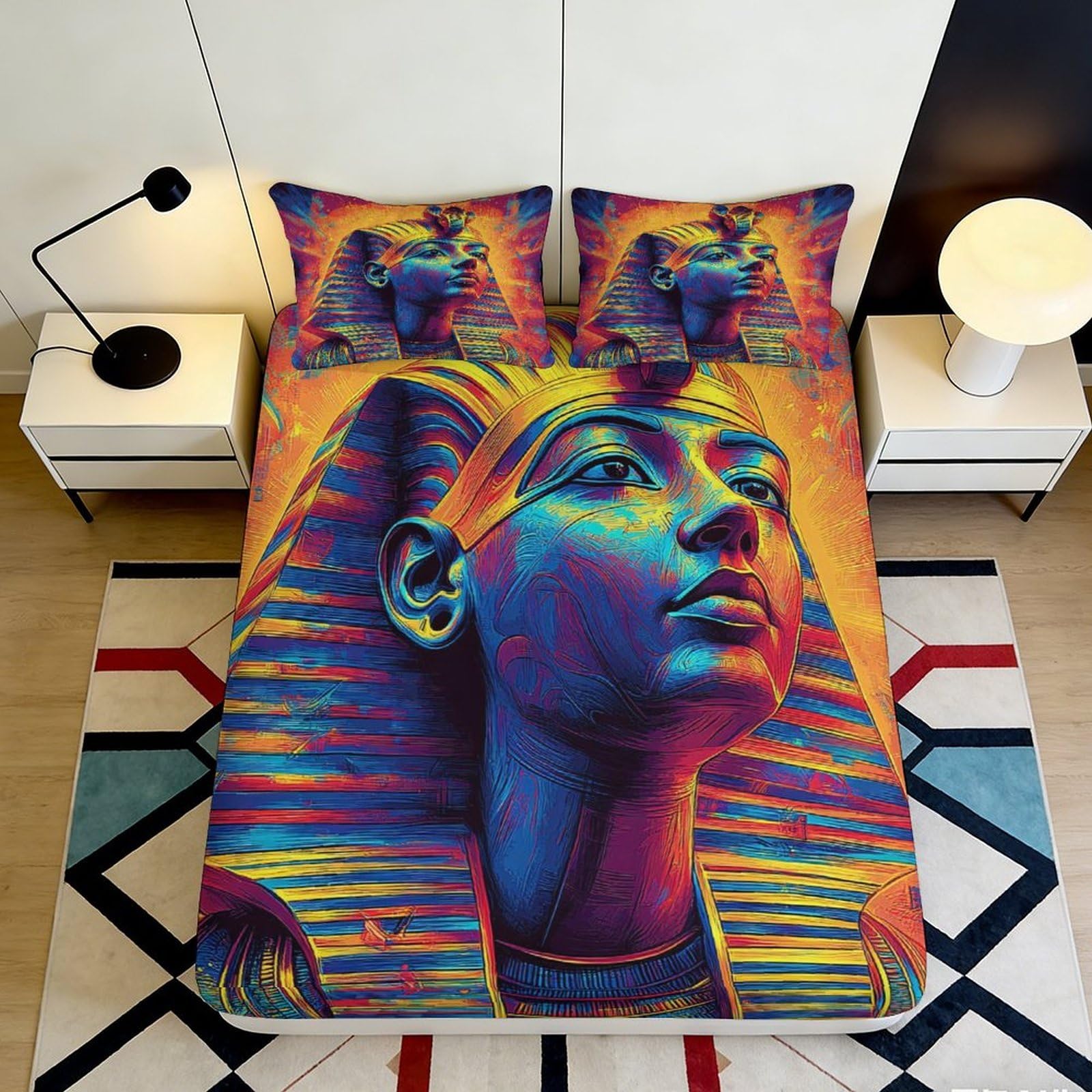 Jqzkxnhpbr Style-7 3D Printed Egyptian Pharaoh Fitted Sheet Microfiber Vibrant Abstract Bed Cover For Bedroom Dorm Mattress Decor 90X200x25cm