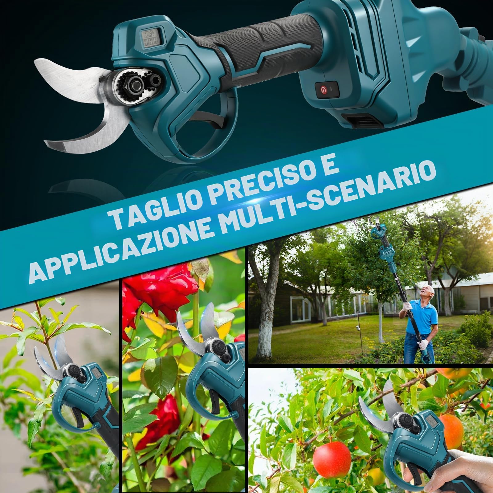 6 Pollici Motosega a Batteria Telescopica & 30 mm Forbici Potatura a Batteria, 4-in-1 Kit Motosega e Forbici con 4000 mAh Batterie, Portata Massima Fino a 4,5 m