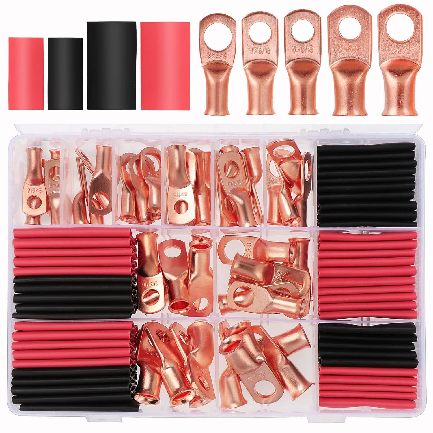 OCR 100Pcs Copper Wire Lugs with Heat Shrink Tubing Set, 50Pcs AWG2 4 6