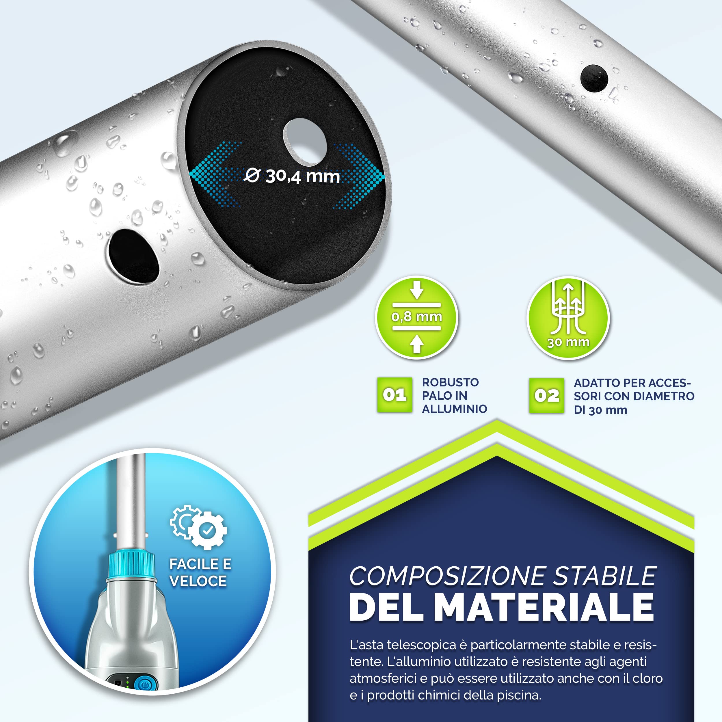 Spazzolone Con Asta Telescopica | Diametro 19-22.6 Mm | Lunghezza 100-180 Cm | Per Pulizia Nautica