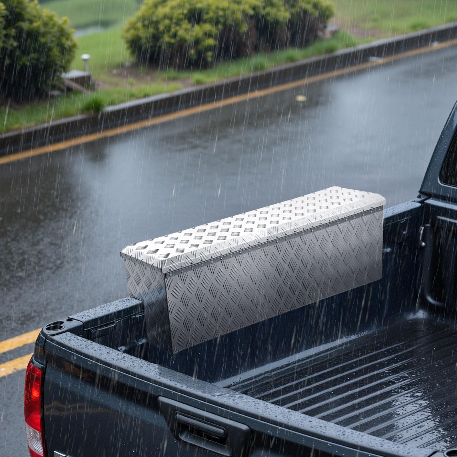VEVOR Caja de Herramientas para Caja de Camioneta, de Aluminio, con Dibujo, Cerradura y Llave, Ideal para Camioneta, RV, Remolque, Carga Máxima del Escalón 100 kg, 1219 x 340 x 330 mm, Plata