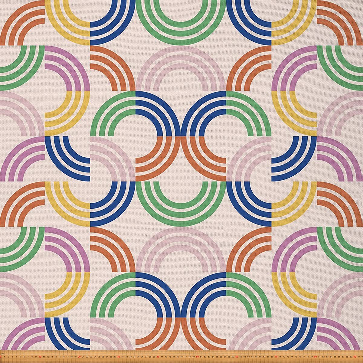 Geometrischer Polsterstoff für Stühle Regenbogengitterstoff Meterware Rundbogen Dekostoff Bunter Kreisgitter Stoff für Drinnen und Draußen Karierter Wasserdichter DIY Kunststoff 276 x 150 (HxB)