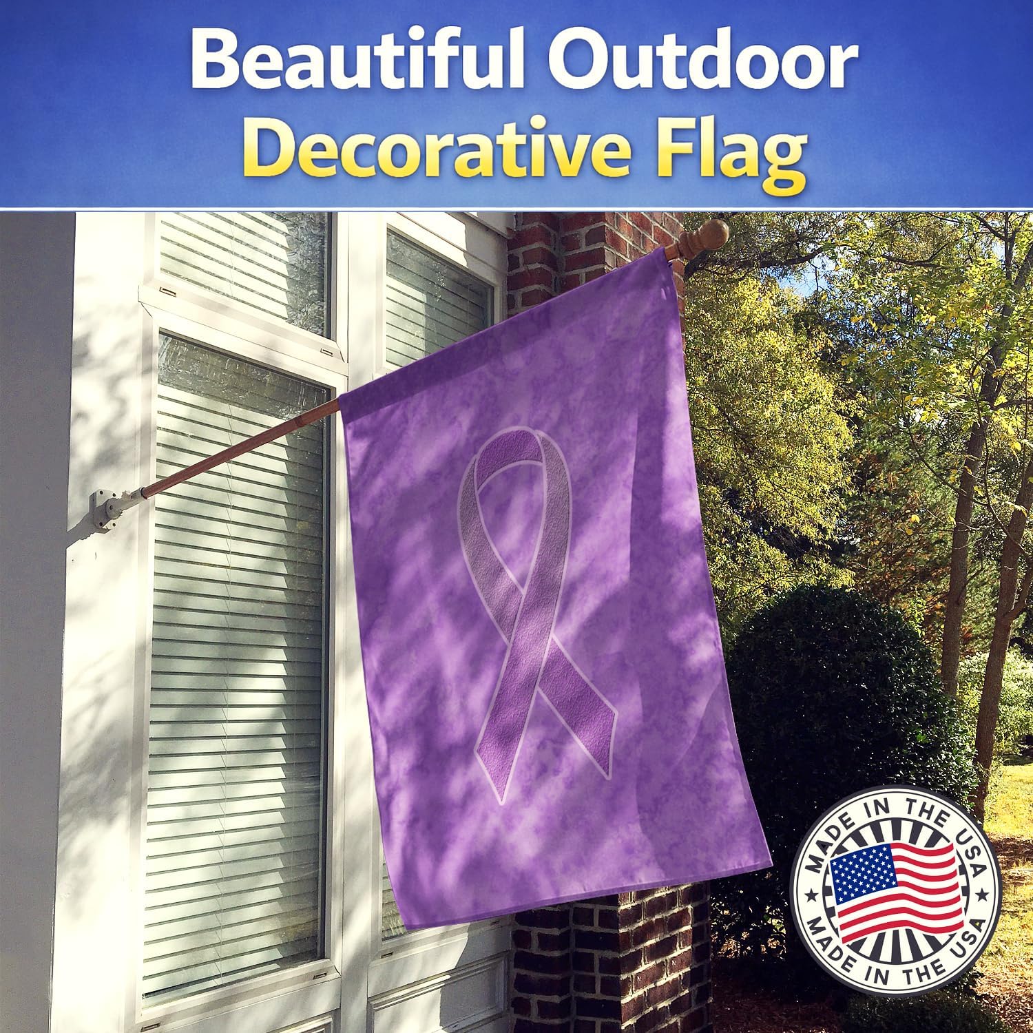 Caroline's Treasures AN1200CHF Lavender Ribbon for All Cancer Awareness House Flag Large Porch Sleeve Pole Decorative Outside Yard Banner Artwork Wall Hanging, Polyester, House Size, Multicolor