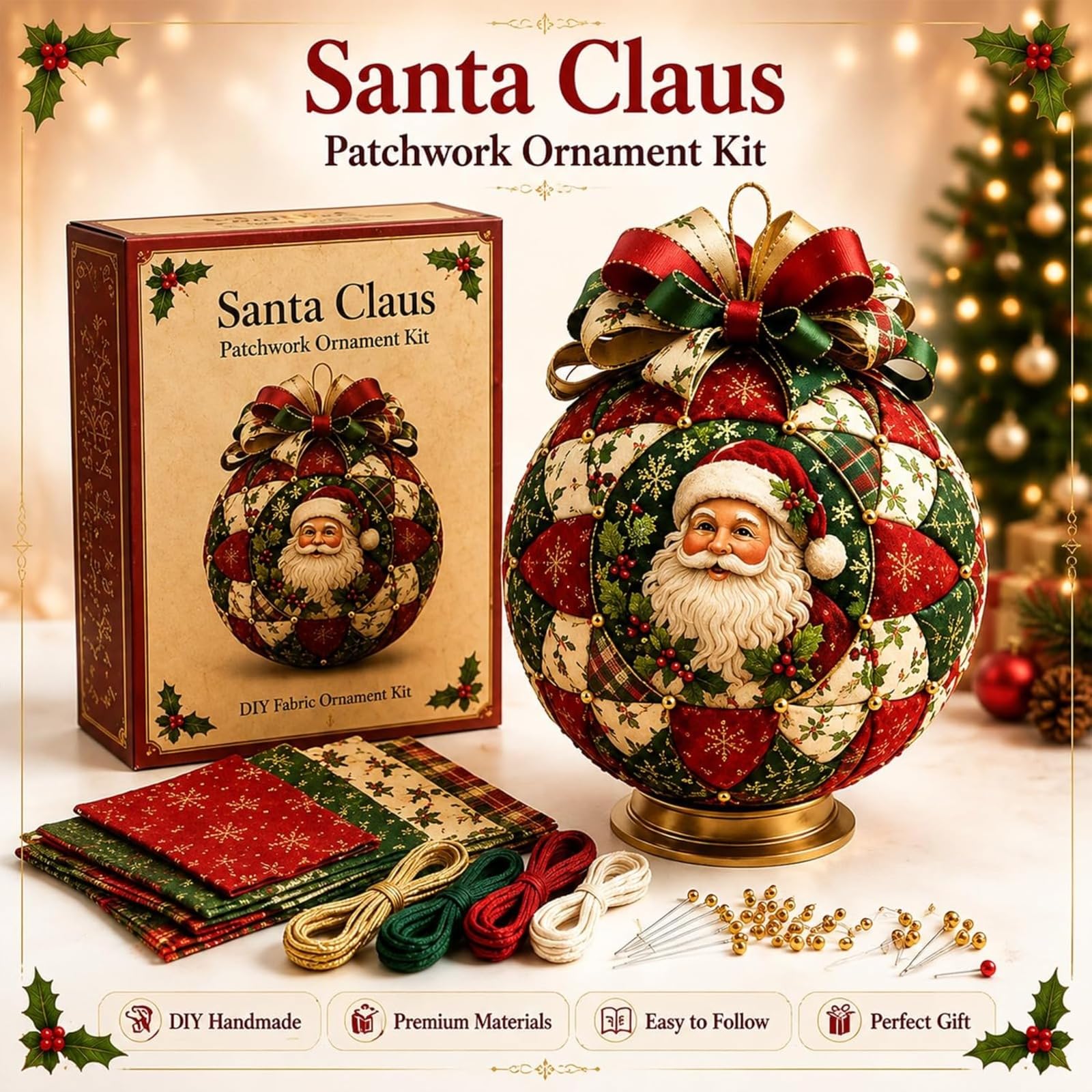 Kit de bricolage pour décorations de Noël patchwork classiques, sans coutu