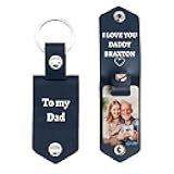 Eletizy Personalized Photo/Text Leather Keychain for Men Womens Custom Picture Key Chains Memorial Gifts for Family Lover