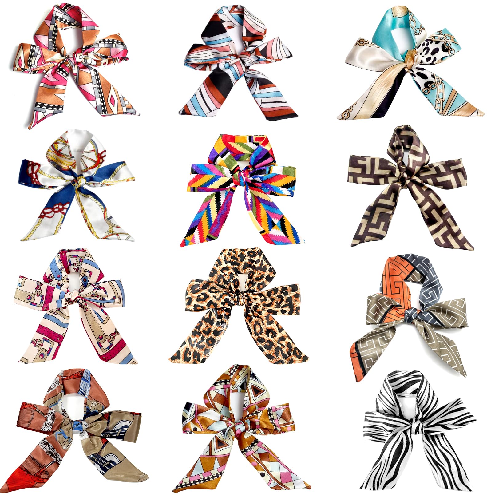 RainFlowwer Fashion Scarf for Women Purse Handbag Hair Neck Scarves | Handle Bag Hair Tie Headband, 6/12 Pcs Neckerchief Package Hair Head Band, Neck