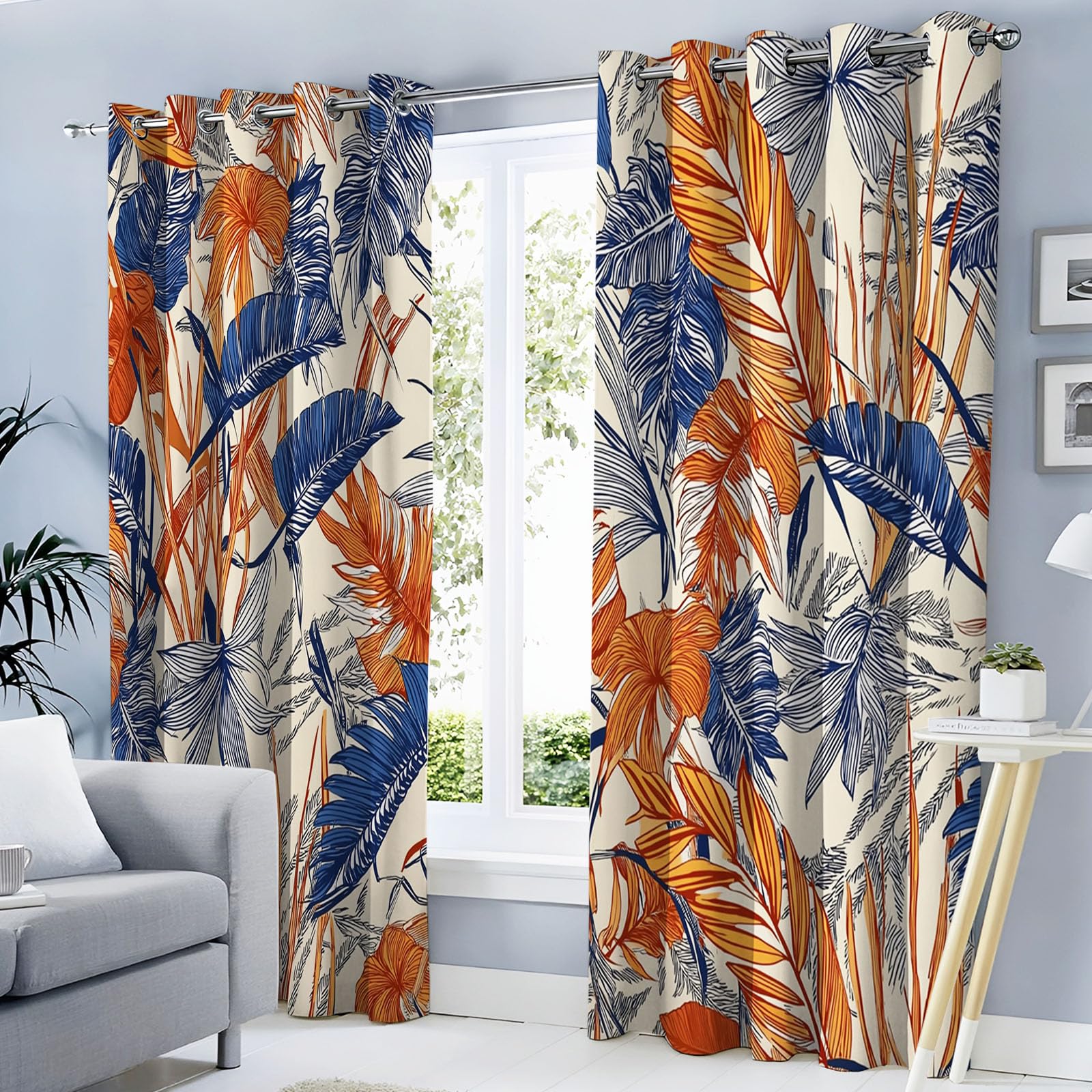 Fiocchi Avena Tende con Occhielli 3D, Foresta Pluviale Tropicale Stampa Decorazione, Foglie Banano Tenda Termica Isolante per Camera da Letto 2 Pannelli, 120L x 200A cm Tenda Oscurante con Occhielli