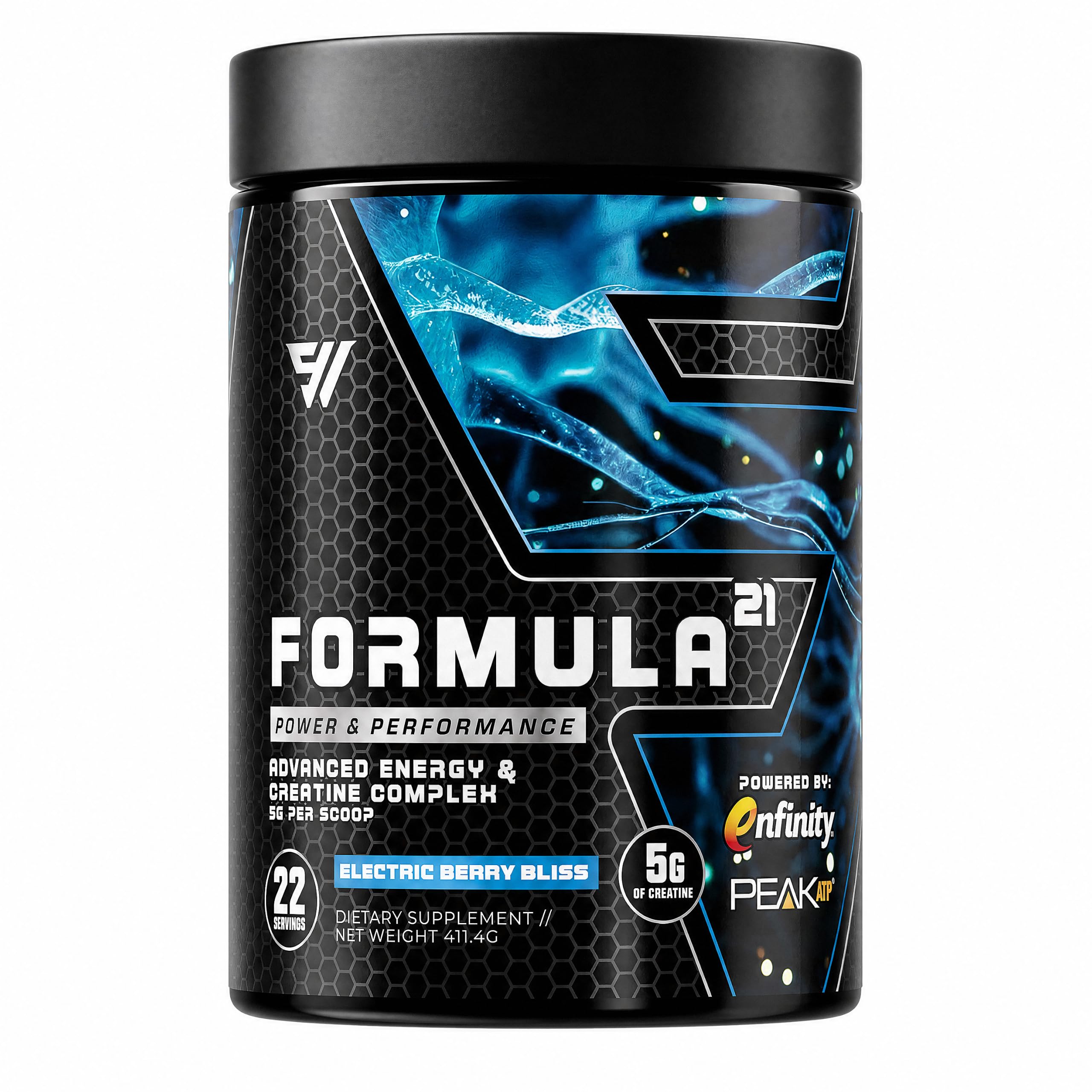 Pre Workout – 6-in-1 Daily Complex for Energy, Focus, Muscle & Performance – 5g Creatine, Beta Alanine, PeakATP, Enfinity – Electric Berry Bliss, 22 Servings