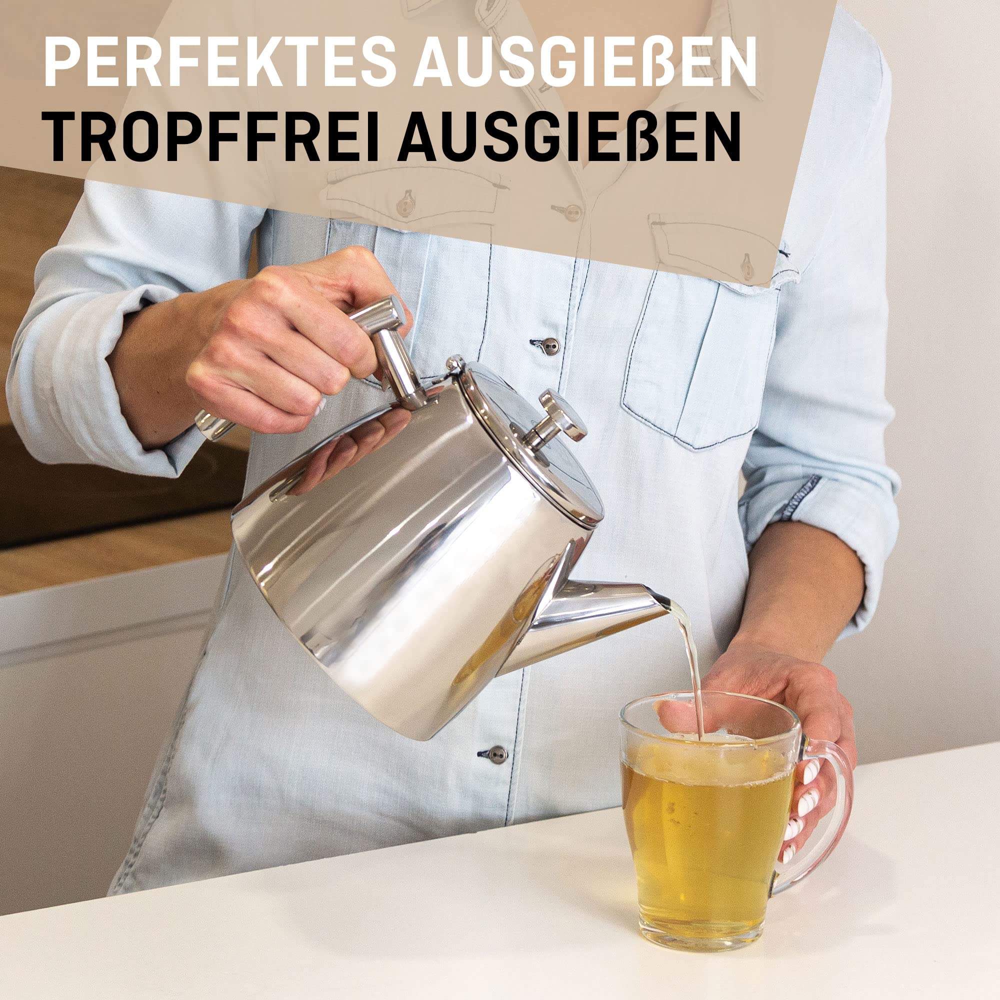 Teekanne aus rostfreiem Edelstahl (0,5L) - Mit Tee-Ei für losen Tee Siebeinsatz - Die doppelwandige Isolierung hält Tee länger warm (0,5 L)