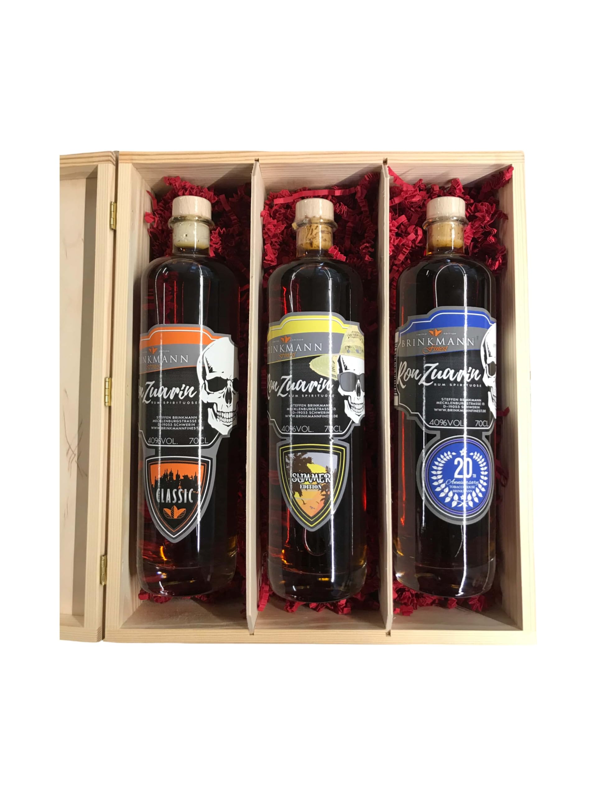 Ron Zuarin Rum Selection 3 x 0,7 ltr. in eleganter Holzbox - Summer Edition, Classic & 20th Anniversary - Hochwertiges Premium-Rum-Set für Kenner - 40% Vol.