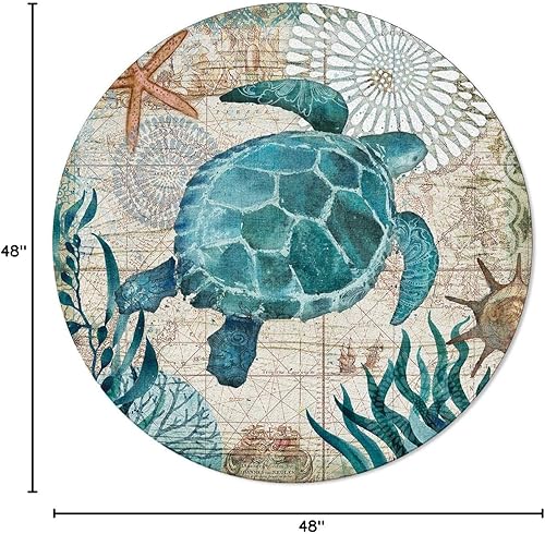 Miniatura 3 de Alfombra redonda de tortuga marina de 4 pies, colección de dibujos animados, alfombra circular (antideslizante), alfombras para niños, sala de