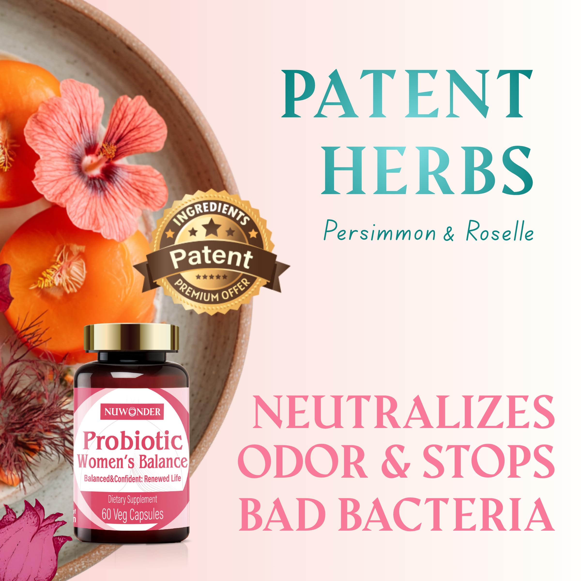 Prebiotics and Probiotics for Women – Vaginal Probiotics Blend, Natural Prebiotics, Herbal Support, Promote Feminine Health & Intimate Balance, Eliminate Vaginal Odors & pH Balance, 60 Capsules.