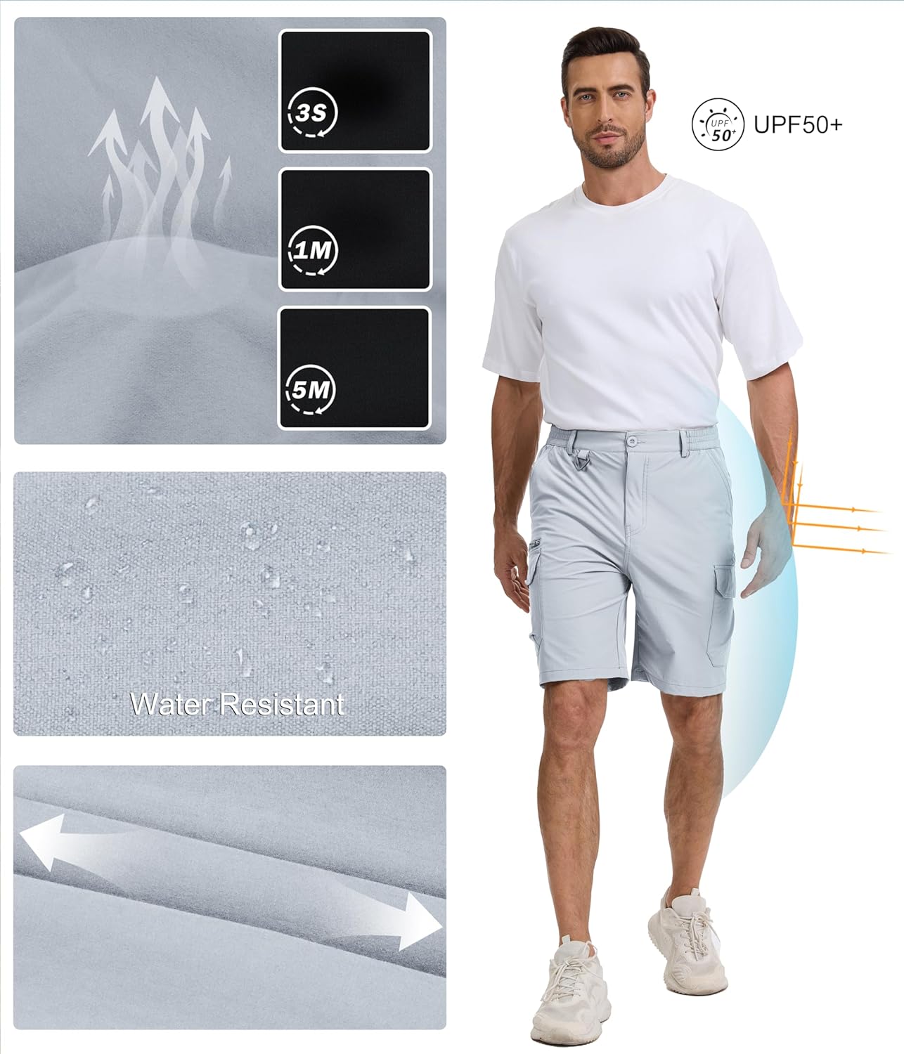 NATUVENIX Hiking Shorts Men Water Resistant Fishing Shorts for Men Quick Dry Work Shorts with 7 Pockets for Outdoor