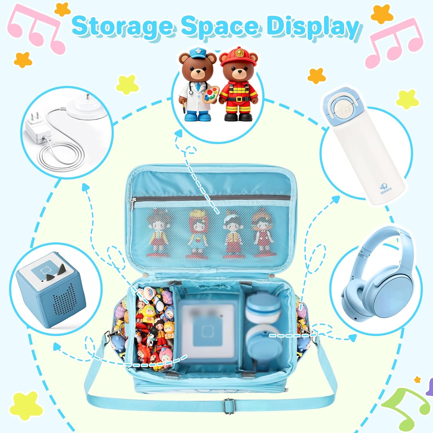 BEBOAN Carrying Case for Tonies Figures & Tonie Box 2/1, Toniebox Starter Set, Tonie Storage and Organizer for Tonies Characters, Toniebox 2 Audio Player Bundle, Portable Toy Travel Bag, Blue - Image 5