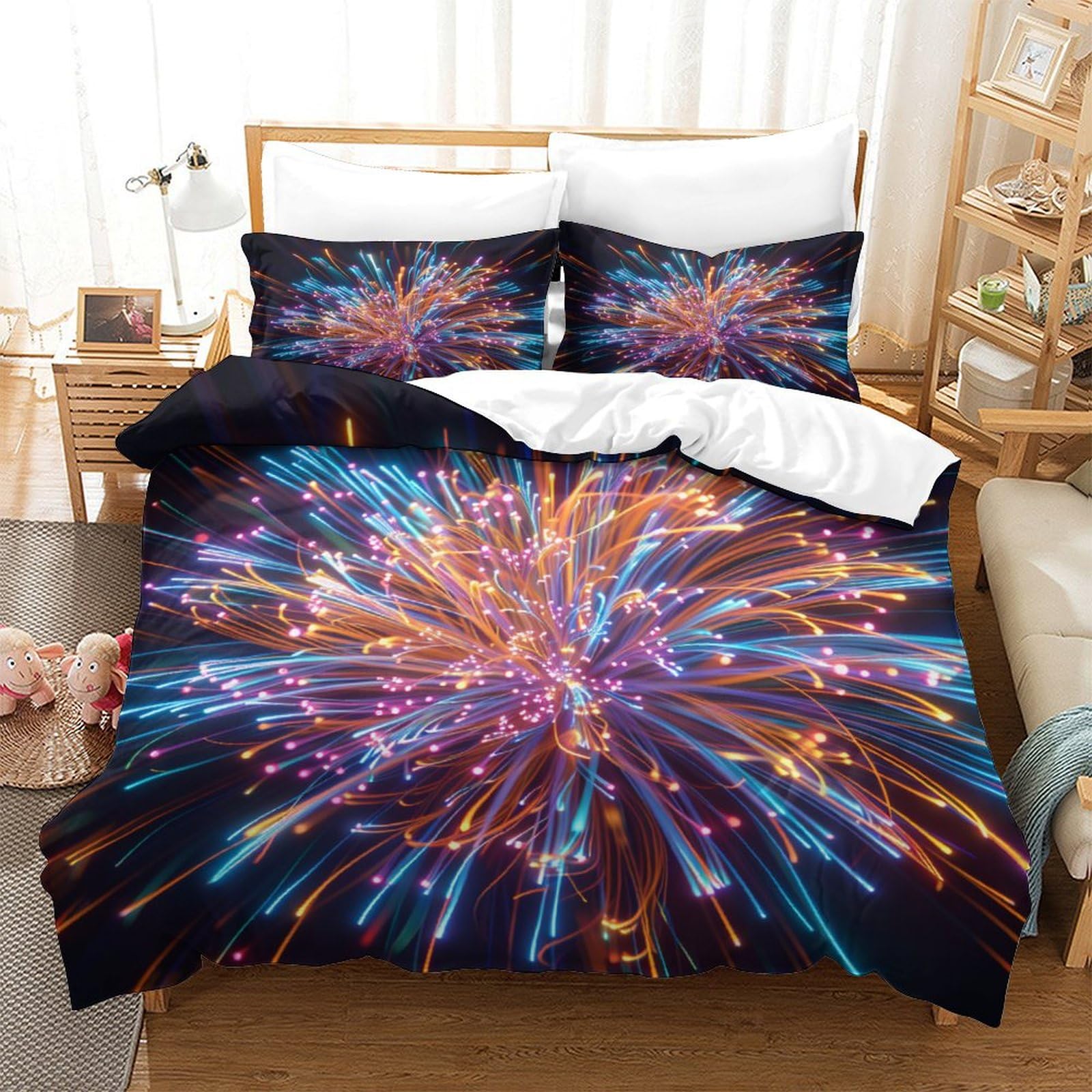 Parure de lit imprimé Fireworks 260x220 en microfibre pour sublimer votre chambre parentale