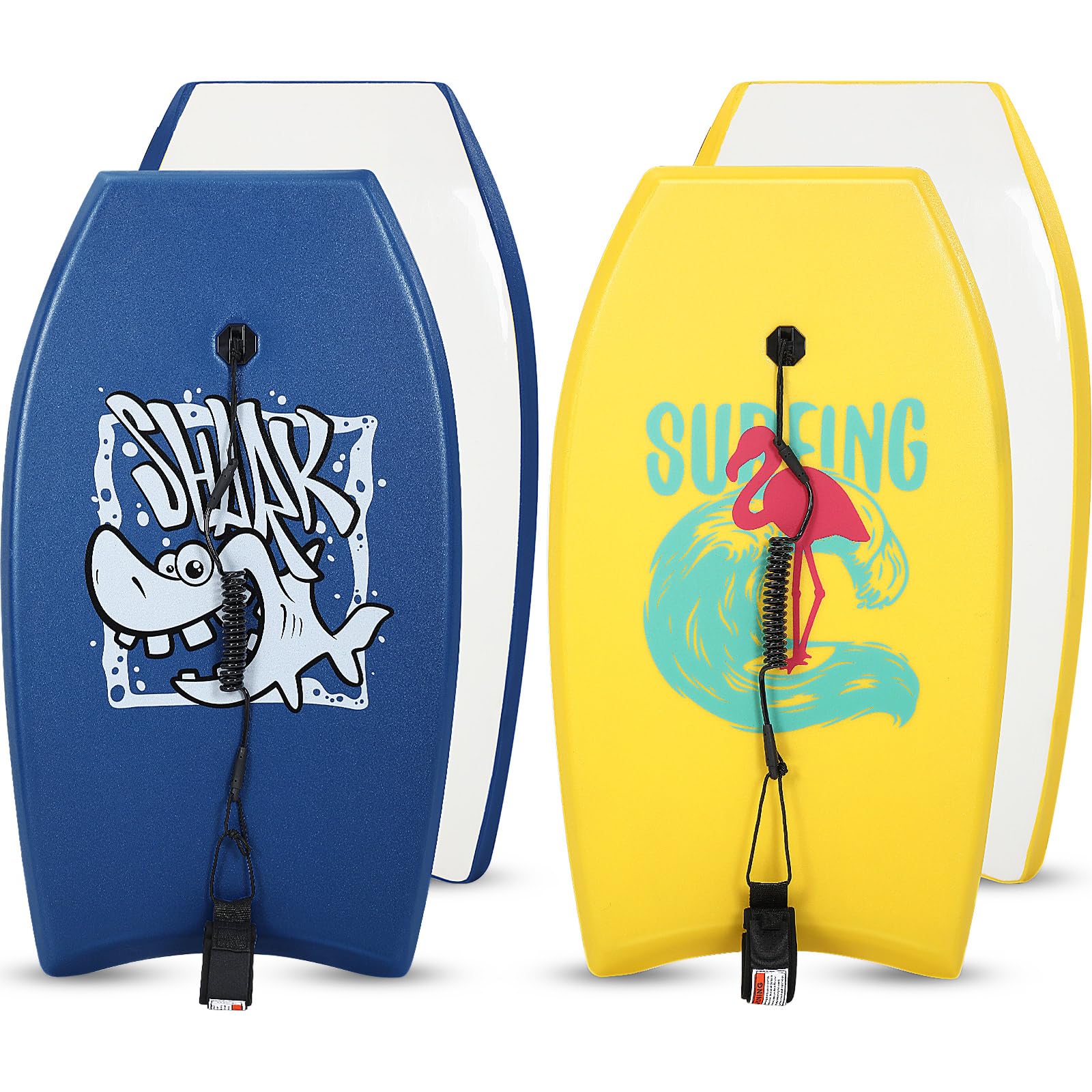 2 Pcs Body Boards for Beach, Lightweight PE Bodyboard Surfboards with EPS Core, Wrist Leash, XPE Deck and HDPE Slick Bottom for Kids Teens Adults Pool Surfing