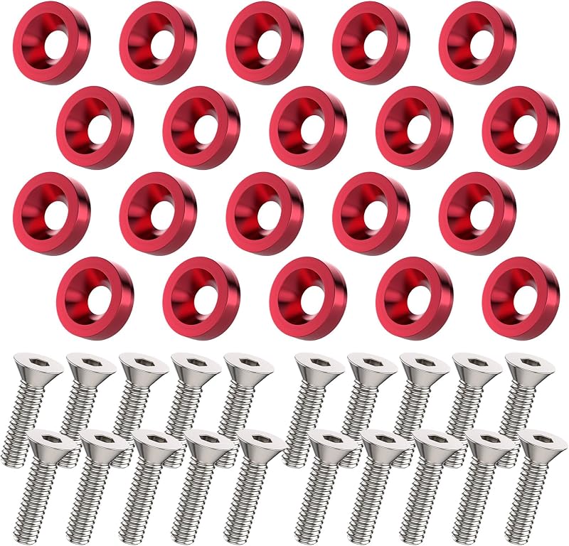 Kit de Parafusos para Acabamento do Motor Sixzoo com Arruelas CNC Vermelhas – 20 unidades
